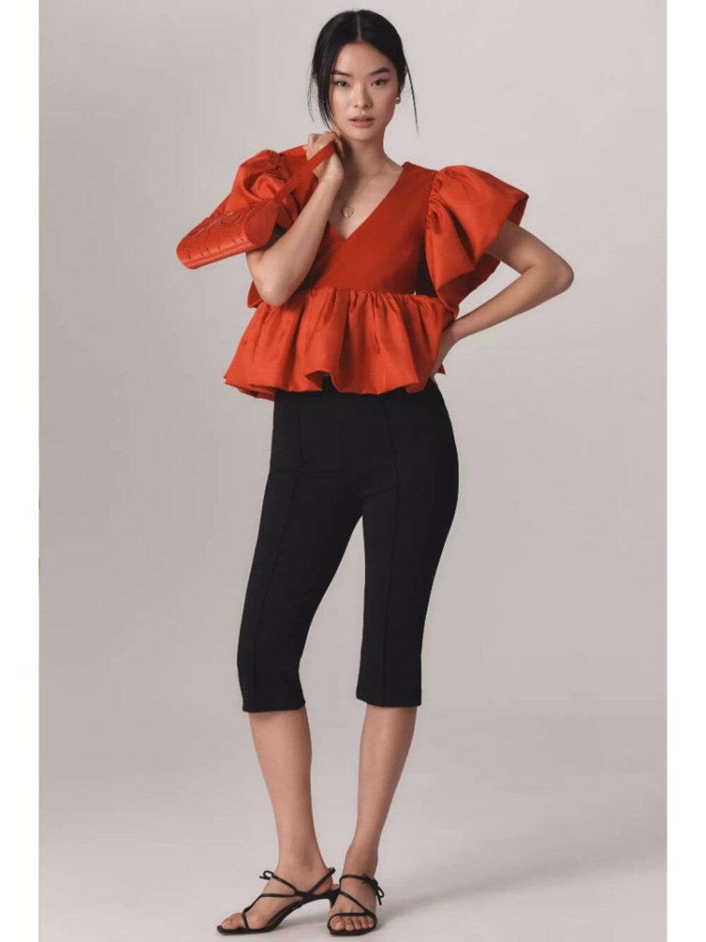 Sunday in Brooklyn Red Short-Sleeve V-Neck Babydoll Blouse Top